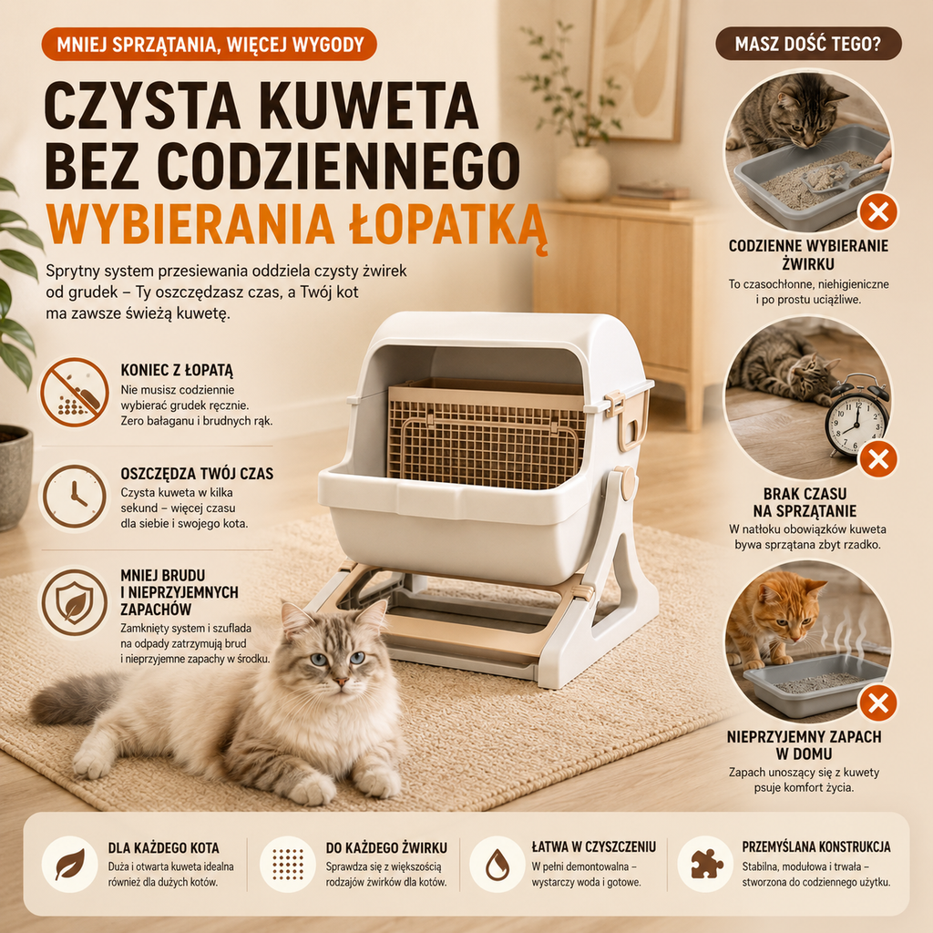 Półautomatyczna kuweta przesiewowa dla kota