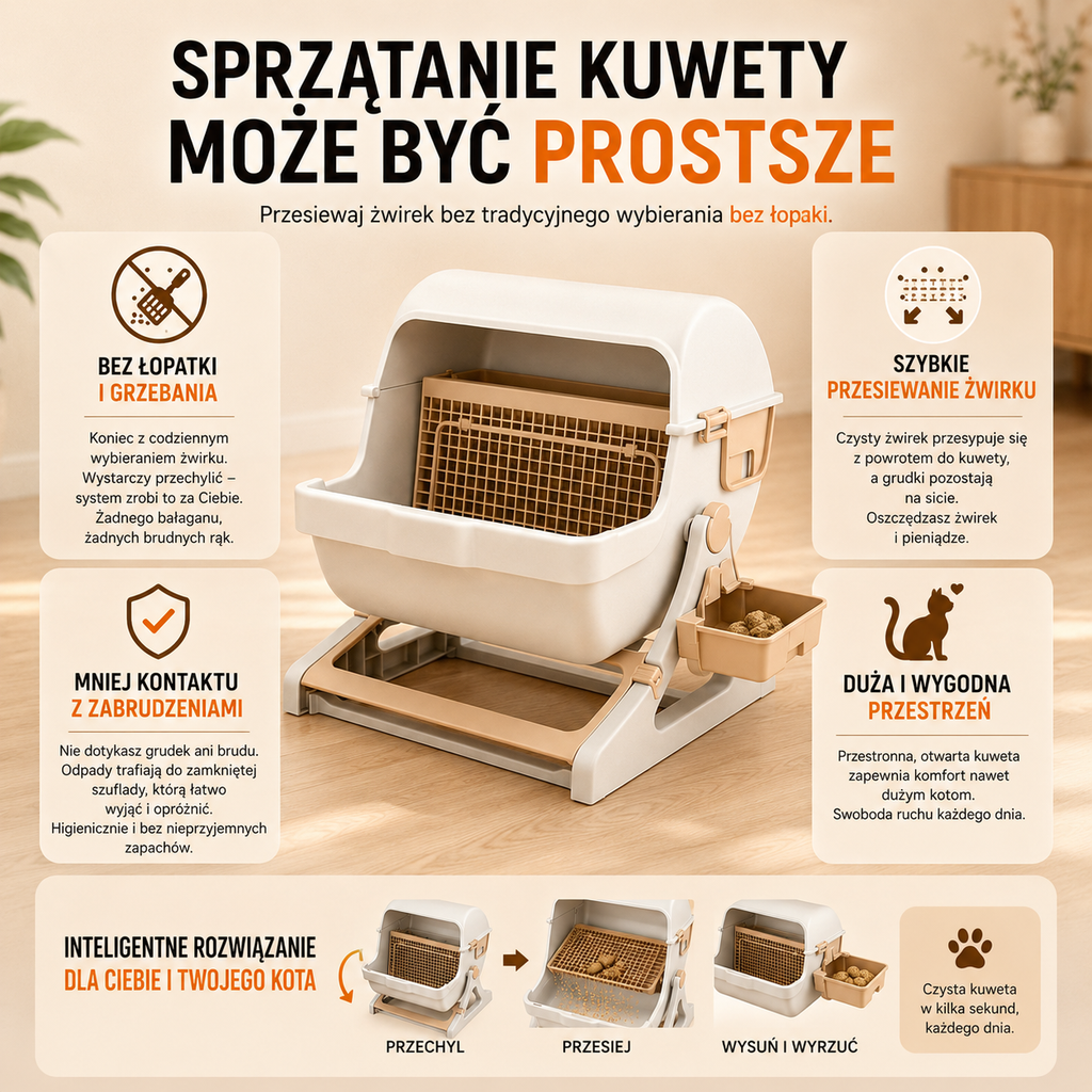 Półautomatyczna kuweta przesiewowa dla kota