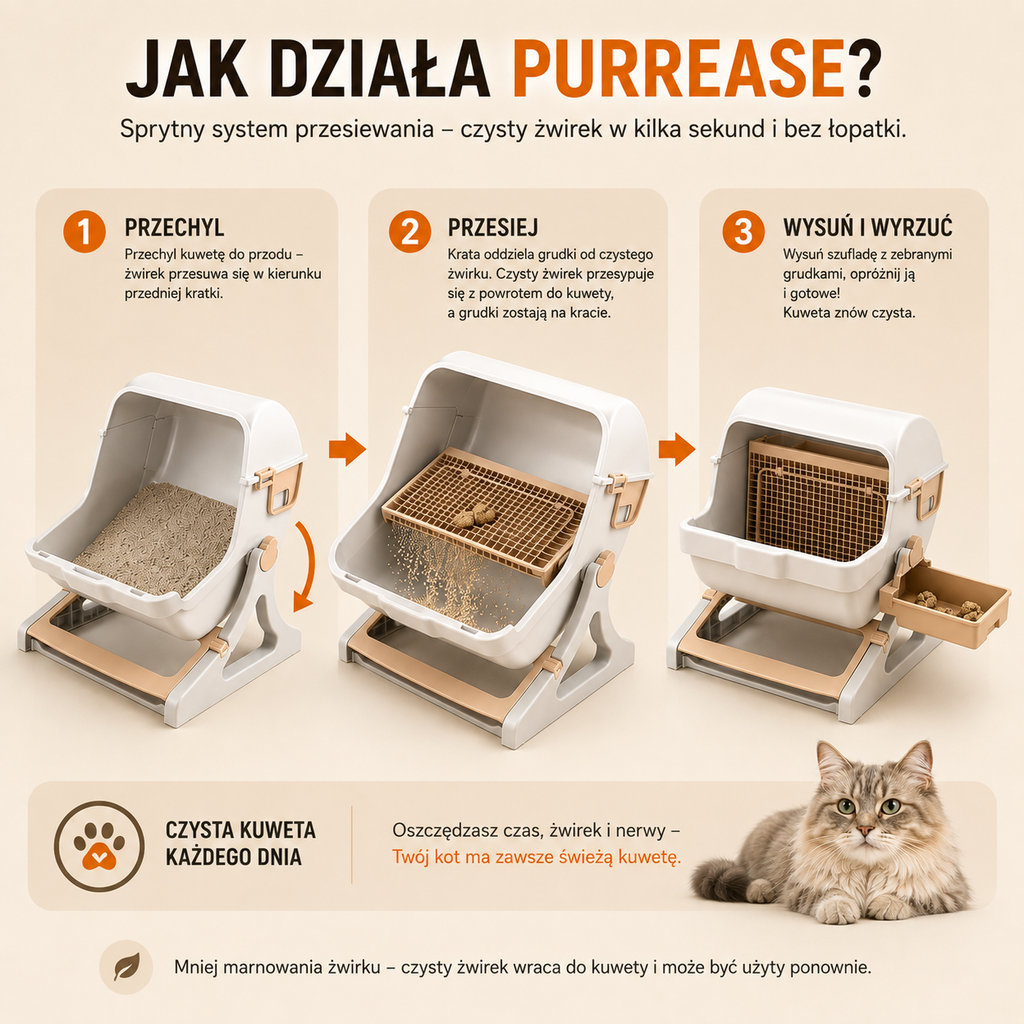 Półautomatyczna kuweta przesiewowa dla kota