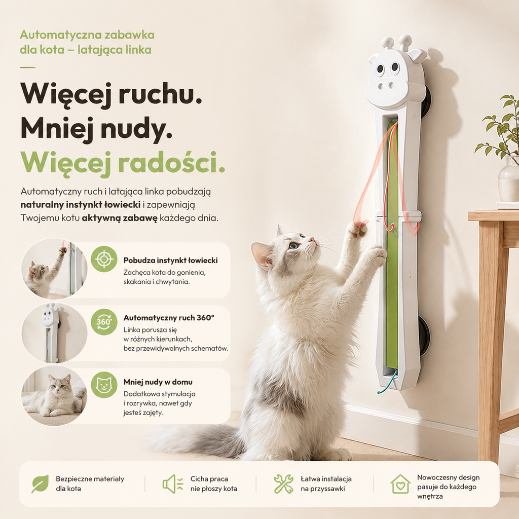 Interaktywna Ścienna Zabawka dla Kota z Ruchomymi Wstążkami