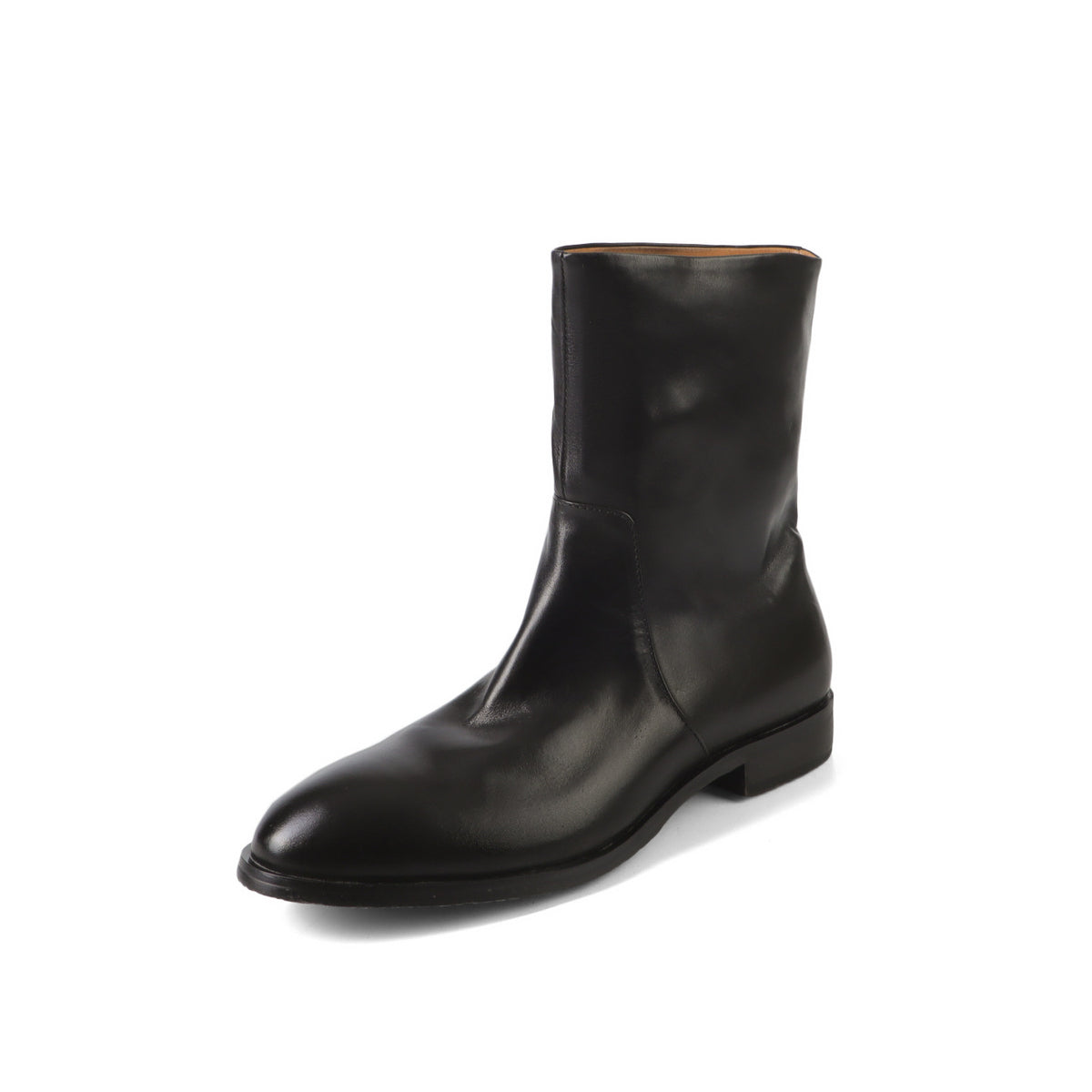 Full-height inside and outside leather 2024 winter thick low-heeled round head washed cowhide zipper-free middle boots for lazy people