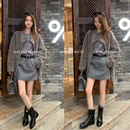 Full-height inside and outside leather 2024 winter thick low-heeled round head washed cowhide zipper-free middle boots for lazy people